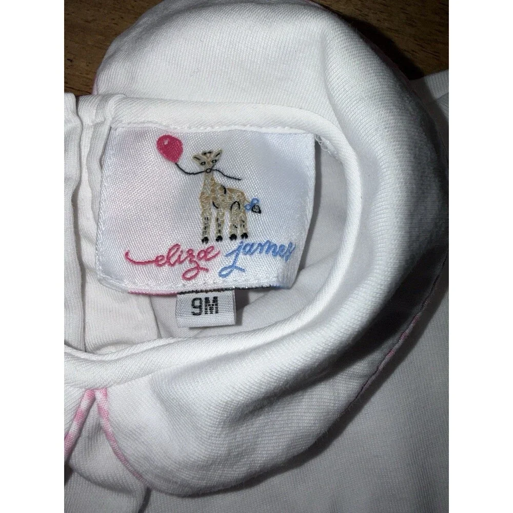 Eliza James Baby Girl 9M Smocked Romper Pink Hearts Long Sleeve Peter Pan Collar